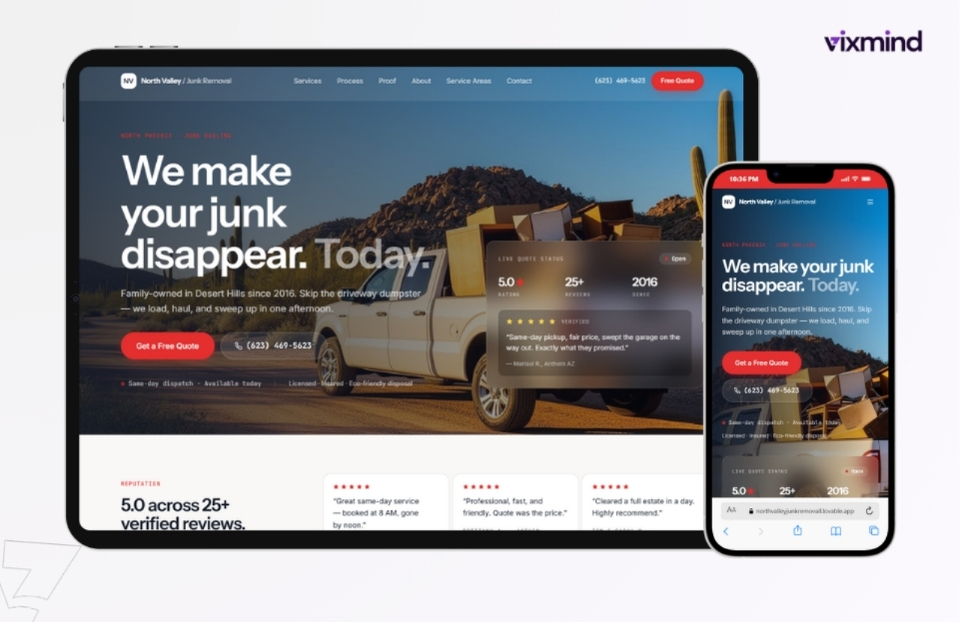 Junk Removal Website, vixmind