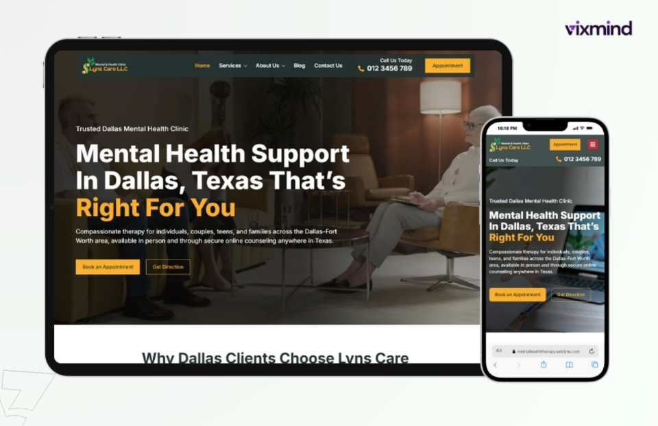 therapy website, clinic website, vixmind
