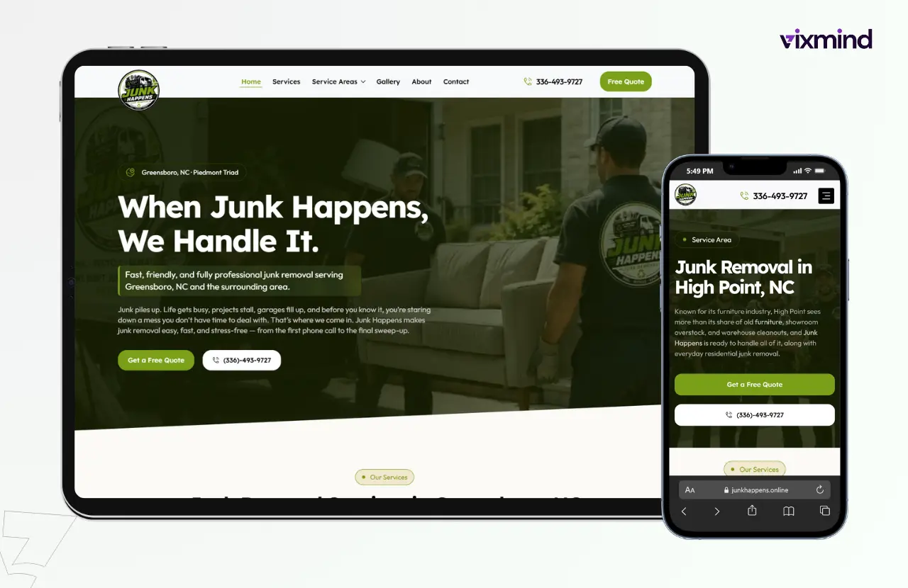 Junk Removal website design by Vixmind